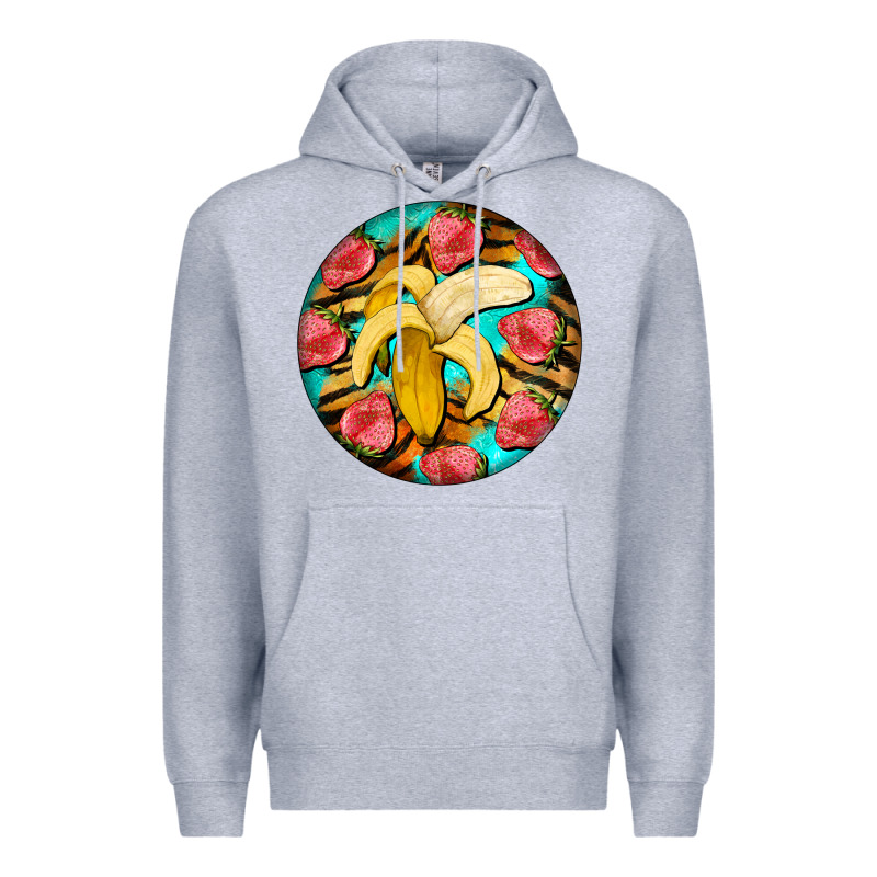 Banana And Strawberries With Tiger Pattern Premium Hoodie by BarkalooDesign | Teevron