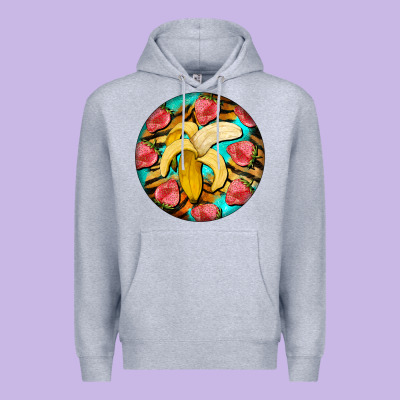 Banana And Strawberries With Tiger Pattern Premium Hoodie Designed By Barkaloodesign