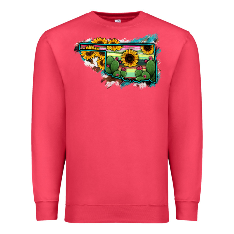 Oklahoma Map Sunflower Cactus Serape Premium Sweatshirt by RanaPortraitStore | Teevron