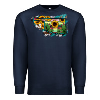 Navy Oklahoma Map Sunflower Cactus Serape Premium Sweatshirt - RanaPortraitStore