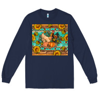 Navy Fall coop animals pumpkin Long Sleeve Tee - Artiststas