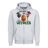 Heather Grey drink up withces halloween Zipper Hoodie - RanaPortraitStore