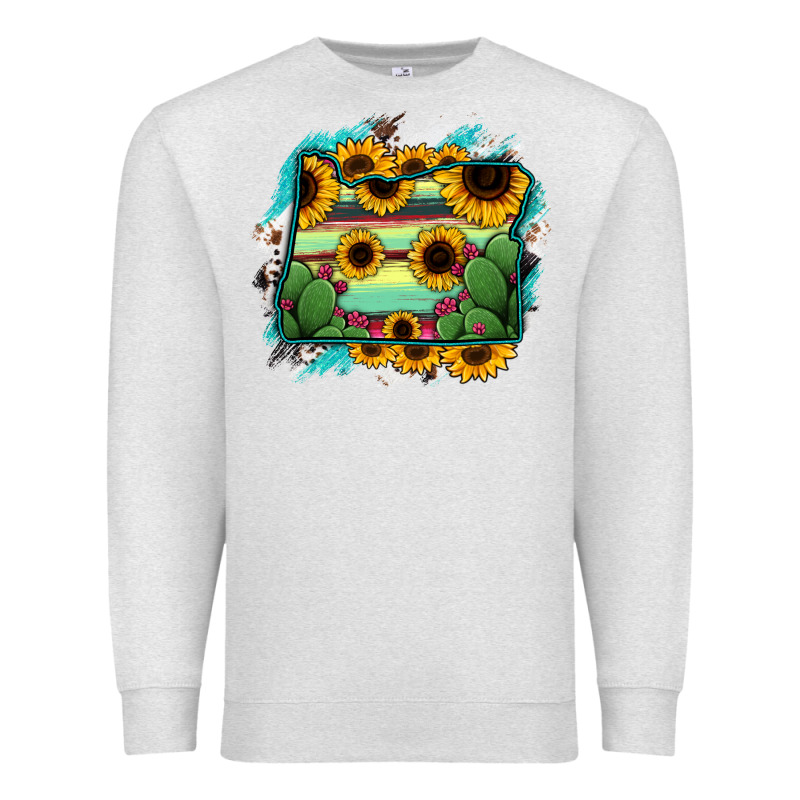 Oregon Map Sunflower Cactus Serape Premium Sweatshirt by RanaPortraitStore | Teevron