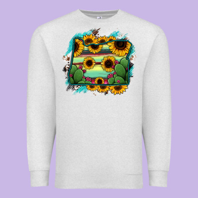 Oregon Map Sunflower Cactus Serape Premium Sweatshirt Designed By Ranaportraitstore