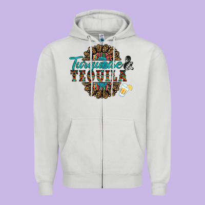 Turquoise Gemstone And Taquila Zipper Hoodie Designed By Ranaportraitstore