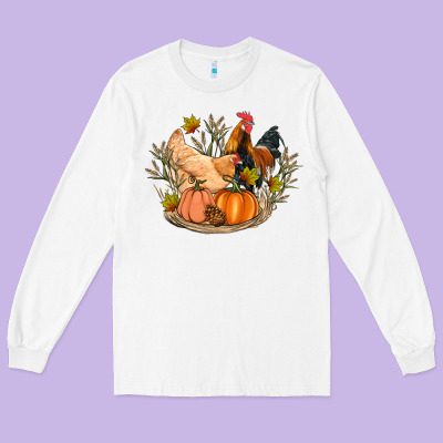 Fall Coop Animals Pumpkin Long Sleeve Tee Designed By Artiststas