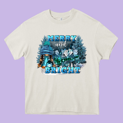 Merry And Bright Heavy Core Tee Designed By Fadigitalartstudio