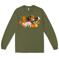 Army Green Farm Life Fall Pig Cow Rooster Long Sleeve Tee - Artiststas