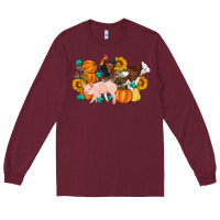 Burgundy Farm Life Fall Pig Cow Rooster Long Sleeve Tee - Artiststas