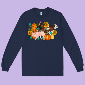 Farm Life Fall Pig Cow Rooster Long Sleeve Tee Designed By Artiststas
