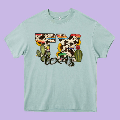 Texas State Cowhide Serape Cactus Heavy Core Tee Designed By Ranaportraitstore