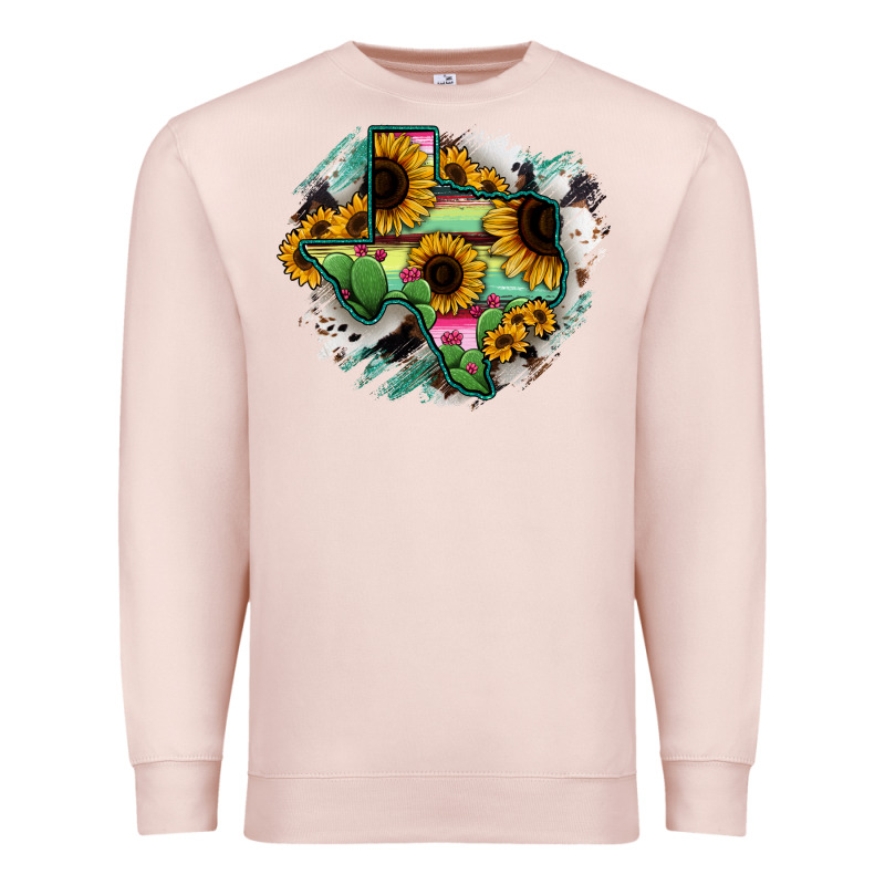 Texas Map Sunflower Cactus Serape Premium Sweatshirt by RanaPortraitStore | Teevron
