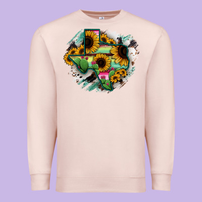Texas Map Sunflower Cactus Serape Premium Sweatshirt Designed By Ranaportraitstore
