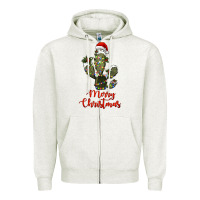 Oatmeal Heather merry christmas cactus Zipper Hoodie - RanaPortraitStore