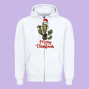 Merry Christmas Cactus Zipper Hoodie Designed By Ranaportraitstore