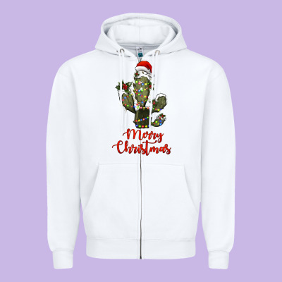 Merry Christmas Cactus Zipper Hoodie Designed By Ranaportraitstore