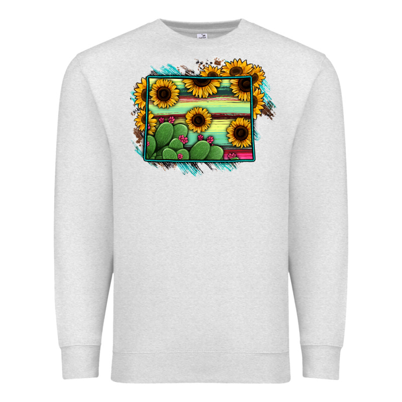 Wyoming Map Sunflower Cactus Serape Premium Sweatshirt by RanaPortraitStore | Teevron