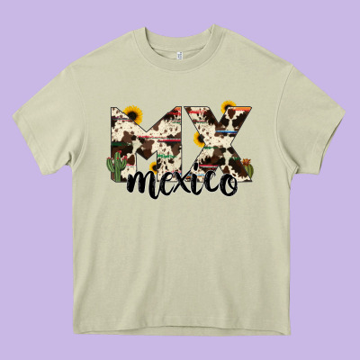 Mexico State Cowhide Serape Cactus Heavy Core Tee Designed By Ranaportraitstore