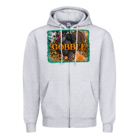 Heather Grey thanksgiving turkey gobble with background Zipper Hoodie - RanaPortraitStore