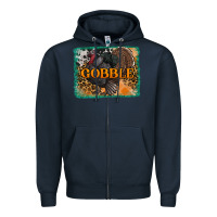 Navy thanksgiving turkey gobble with background Zipper Hoodie - RanaPortraitStore