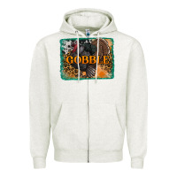 Oatmeal Heather thanksgiving turkey gobble with background Zipper Hoodie - RanaPortraitStore