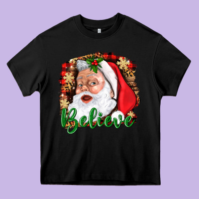 Believe And Santa Heavy Core Tee Designed By Bundleandbundleshop