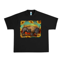Black western bison with sunset background Urban Heavy Tee - RanaPortraitStore
