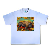 Western Bison With Sunset Background Urban Heavy Tee | Teevron