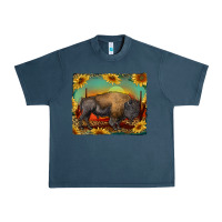 Midnight Navy western bison with sunset background Urban Heavy Tee - RanaPortraitStore