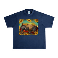 Navy western bison with sunset background Urban Heavy Tee - RanaPortraitStore