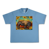 Pebble Blue western bison with sunset background Urban Heavy Tee - RanaPortraitStore