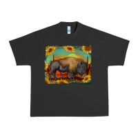Pigment Black western bison with sunset background Urban Heavy Tee - RanaPortraitStore