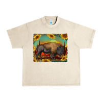 Sandshell western bison with sunset background Urban Heavy Tee - RanaPortraitStore