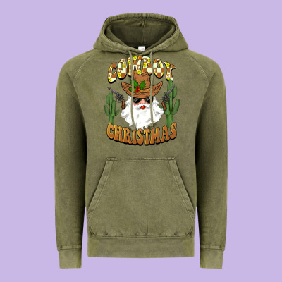 Cowboy Christmas Santa Vintage Hoodie Designed By Barkaloodesign