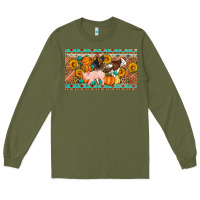 Army Green Fall farm animals cow pig rooster Long Sleeve Tee - Artiststas