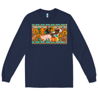 Navy Fall farm animals cow pig rooster Long Sleeve Tee - Artiststas