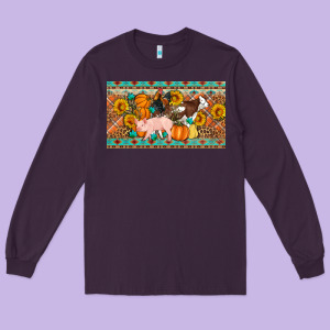 Fall Farm Animals Cow Pig Rooster Long Sleeve Tee Designed By Artiststas