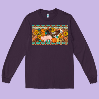 Fall Farm Animals Cow Pig Rooster Long Sleeve Tee Designed By Artiststas