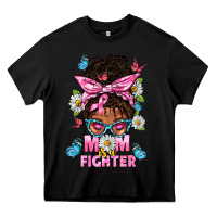 Black Mom Is A Fighter And Afro Messy Bun Mom Heavy Core Tee - BundleAndBundleShop