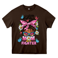 Chocolate Brown Mom Is A Fighter And Afro Messy Bun Mom Heavy Core Tee - BundleAndBundleShop