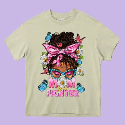 Mom Is A Fighter And Afro Messy Bun Mom Heavy Core Tee Designed By Bundleandbundleshop