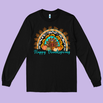 Happy Thanksgiving Rainbow Long Sleeve Tee Designed By Artiststas