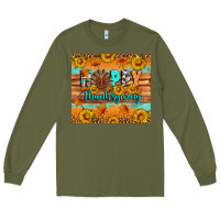 Army Green Happy Thanksgiving Long Sleeve Tee - Artiststas
