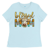 Baby Blue Western Blessed Mom Charolais Bull Mother's Day Ladies Tee - LillyAllenDesigns