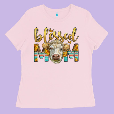 Western Blessed Mom Charolais Bull Mother's Day Ladies Tee Designed By Lillyallendesigns