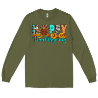 Army Green Happy Thanksgiving Long Sleeve Tee - Artiststas