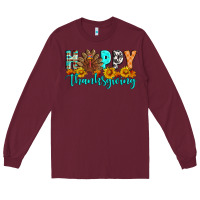 Burgundy Happy Thanksgiving Long Sleeve Tee - Artiststas