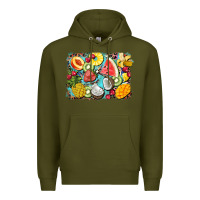 Army Green summer fruits background Premium Hoodie - BarkalooDesign