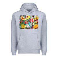 Heather Grey summer fruits background Premium Hoodie - BarkalooDesign