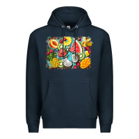 Navy summer fruits background Premium Hoodie - BarkalooDesign